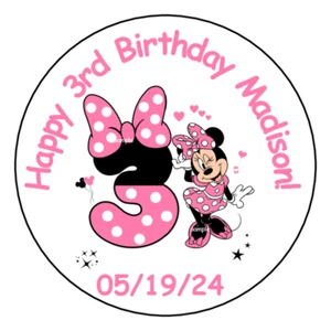 Minnie Mouse 3rd Birthday Stickers Party Favors Labels tags 2.5" custom (12) - Picture 1 of 1