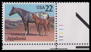 US 2158 American Horses Appaloosa 22c plate single LR MNH 1985 - Picture 1 of 1