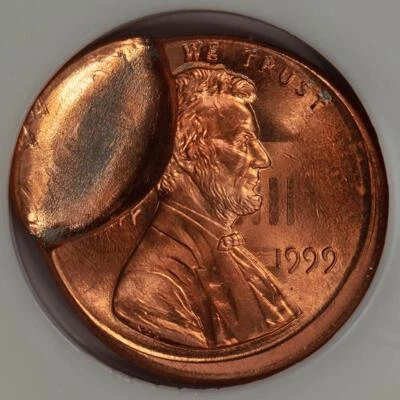 1999 MS67 RD Clashed Dies, Brockage, And Broadstruck Triple Cent Mint Error Wow - Image 1 of 4