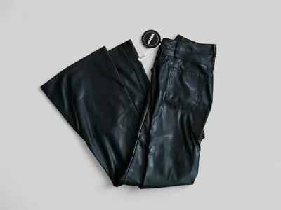 素食皮革机车裤高腰闪光黑色Glam朋克哥特俱乐部衣服9/10 — 第 1/4 张图片