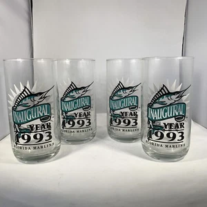 Lote de 4 Florida Marlins MLB Inaugural 1993 Chevron Glass Cup 16 oz De Colección - Imagen 1 de 2