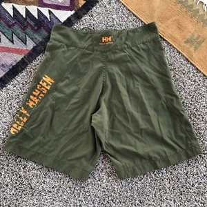 Helly Hansen Board Shorts Mens Size 30 Army Green Logo Spellout Drawstring EUC - Picture 1 of 8