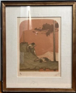 Abel Pann "Cain and Abel" framed color Etching Hand Signed in Pencil - Picture 1 of 4