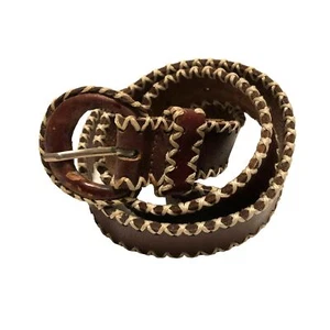 WESTERN BOHO LEATHER BRAIDED BELT SIZE M MADE IN INDIA BROWN WOMENS - Picture 1 of 5