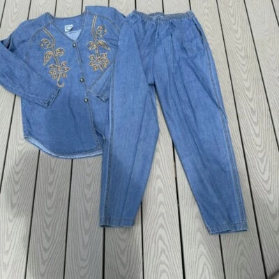 VTG  Bingo! Bingo! 2 Piece Western Denim Set Embellished Top Womens Size 10 NOS - Image 1 of 4