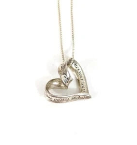 Heart Shaped Sterling Silver - A True Friend Necklace 925 Box Chain 19 Inch - Picture 1 of 4