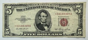 1953 $5 United States Legal Tender Red Seal STAR Note - Picture 1 of 2