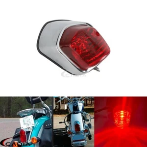 Luz trasera de freno estilo lápida cromada y roja para Harley motocicleta café racer - Imagen 1 de 9