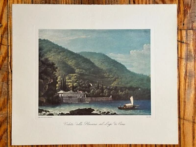 Pliniana Lake Como Italy  Embossed Litho Etching Art Print VTG NOS Made in Italy - Image 1 of 4