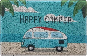 Happy Camper RV Door Mat 24x16" Blue Beach Welcome Mat Non-Slip Waterproof Sand - Picture 1 of 6