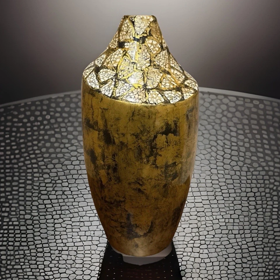 "Elegante jarrón de porcelana dorado/negro 17""x8""" Foto 1 de 4