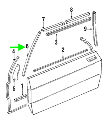 Faixa de vedação de janela dianteira Mercedes-Benz LH - 107-725-03-65 - Para MBZ 560SL 1986-89 - Imagem 1 de 4
