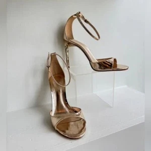 Schutz Scarlett Metallic Gold 100 mm Absatz Größe 8,5 offene Zehenpartie Stiletto Leder - Bild 1 von 15