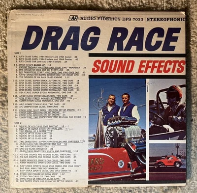 DRAG RACE SOUND EFFECTS - 1964 Stereo Vinyl Record LP - Pomona Raceway - VG+ — 第 1/2 张图片