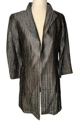 Eileen Fisher Silk Groove Open Front High Collar Coat XXS Business Casual Gray - Image 1 of 4
