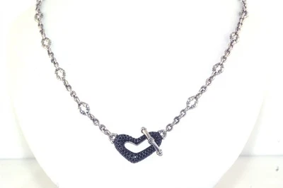 Scott Kay Bolo Link Sterling Silver Black Spinel Heart Toggle Clasp Necklace - Image 1 of 4