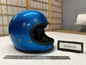 Vintage Antique Full Face Blue Flake Metal Metallic Motorcycle Helmet Bell? - Foto 1 di 12
