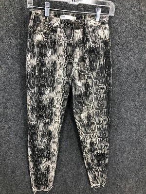 Брюки женские Zara 2 черные белые с принтом рептилии сужающиеся крой брюки - Изображение 1 из 4