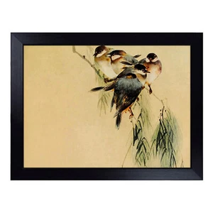 Blue Finches Birds Japanese Art Lap Tray Cushioned Bean Bag Padded Dinner Desk - Picture 1 of 4