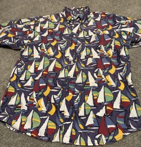 Vintage IZOD Herren XL Segelboot Knopfleiste Hawaiihemd 100% Baumwolle Made Kuwait - Bild 1 von 7