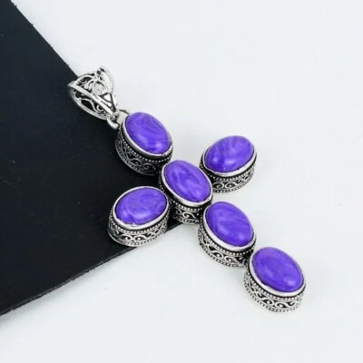 Charoit Kreuz Edelstein Anhänger 925 Sterling Silber Handgemacht Schmuck Damen - Bild 1 von 4