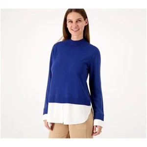 Isaac Mizrahi Live! Petite Mock Neck Sweater Twofer Twilight Blue Womens X Large - Picture 1 of 7