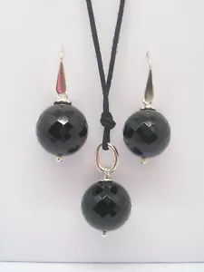 Orecchini e Ciondolo in OSSIDIANA naturale e ARGENTO 925 - Parure pietra dura - - Foto 1 di 4