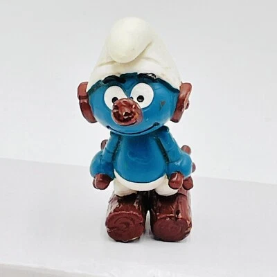 Figura de juguete de PVC Pitufos vintage mecánica madera niño pitufo 1983 Foto 1 de 4