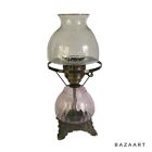 Hurricane Lamp Vintage Pink Glass Brass Base Table Light Collectible Home Decor