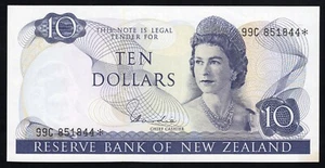 1977-81 NEW ZEALAND 10 DOLLARS BANKNOTE - UNCIRCULATED STAR NOTE - 99C* - P166d - Picture 1 of 2