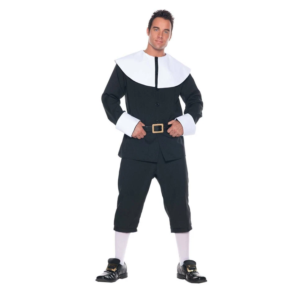 Adult Pilgrim Man Traditional Jacket Pants Collar Thanksgiving Costume Ur29168