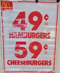 1980er McDonalds Vinyl Schild/Werbung/Werbung Cheeseburger/Hamburger/Bigmac 38x30 - Bild 1 von 24