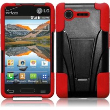 For LG Optimus Zone 2 L34C Fuel T-Stand Hybrid Cover Case - Black+Red