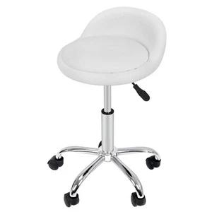 White Adjustable Rolling Swivel Stool w/Wheels Tattoo Facial Massage Spa Salon - Picture 1 of 9