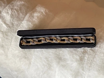 蒂芙尼 18K 金色手链 - 黄色和白色编织金链,8 英寸长,带盒 — 第 1/4 张图片