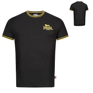 Lonsdale T-Shirt Premium Black Embroidered Yellow Logo 100% Cotton Slim-Fit - Picture 1 of 10