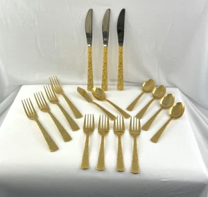 Juego de cubiertos vintage CELLINI ROMÁNICOS Japón rosas oro electrochapado 17 piezas - Imagen 1 de 17
