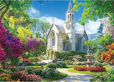 1000 Piece Puzzle for Adults,Little Chapel Puzzles,Beautiful Garden Countryside  - Image 1 of 4