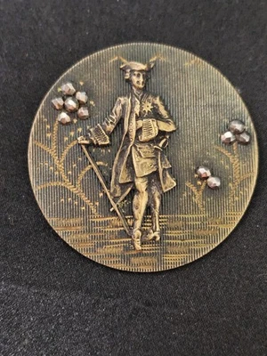 French Antique Brass Button of 18th C. Gentleman w/cut-steels - Image 1 of 3