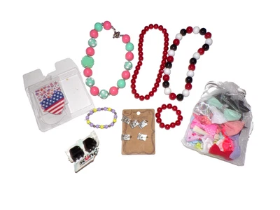 GiRL 27 Joyería Pieza de Pelo Set 2 Pulseras 2 Clip 15 Lazo 3-8" Collares Dijes D5 Foto 1 de 4