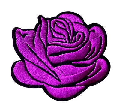 IRON ON PATCH APPLIQUE - purple Rose Flower 3 x 2+5/8 inch - Image 1 of 3