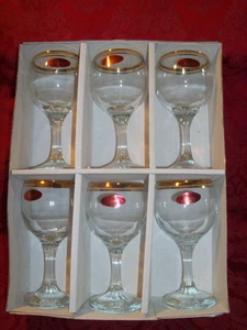 Valencia Wine Glass 24k Gold Rim 5.75 Inches Tall, 6 OZ. NEW IN BOX (6) - Picture 1 of 6