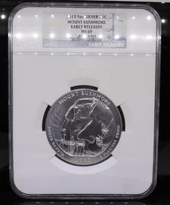 2013 5oz ATB Mount Rushmore Silver Quarter NGC MS69 - Picture 1 of 4