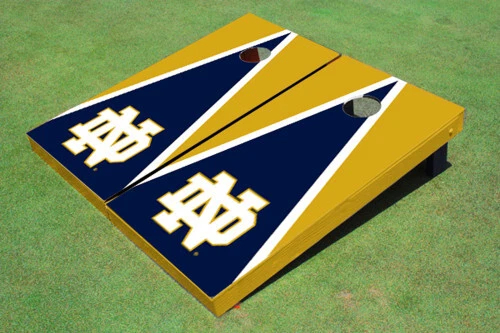 Tableros Cornhole triangulares a juego azul y dorado de la Universidad de Notre Dame Foto 1 de 1