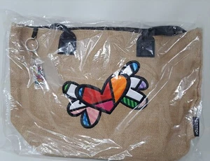 Romero Britto Jute Flying Heart Tote Bag - Picture 1 of 6