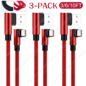 3Pcs 90 Degree Angle Type C USB-A Fast Charger Sync Cable Charging Cord 3/6/10FT - Picture 1 of 16