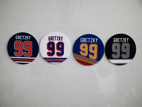 Wayne Gretzky Magnets Round Jersey Design Set of 4 - Rangers Oilers Kings Blues Cover