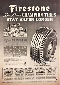 Firestone Champion Tires WWII Vtg Print Ad 1944 - Picture 1 of 6