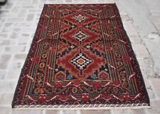 3'10 x 6'7 Handmade afghan tribal baluchi wool area rug, 4x7 persian rug