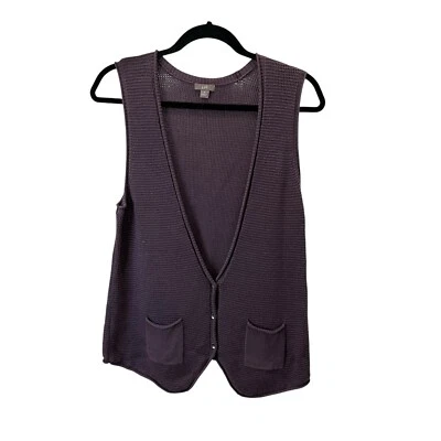 J. Jill вафли вязаный крючком без рукавов фиолетовый кнопка жилет карманы женщин размер M - Изображение 1 из 4